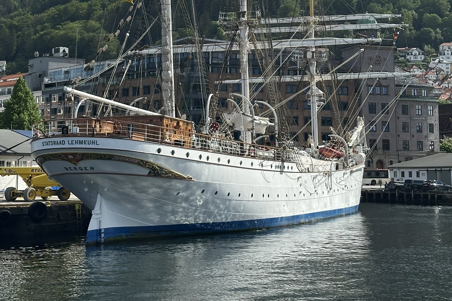 Statsraad Lehmkuhl at her berth in Bergen harbour