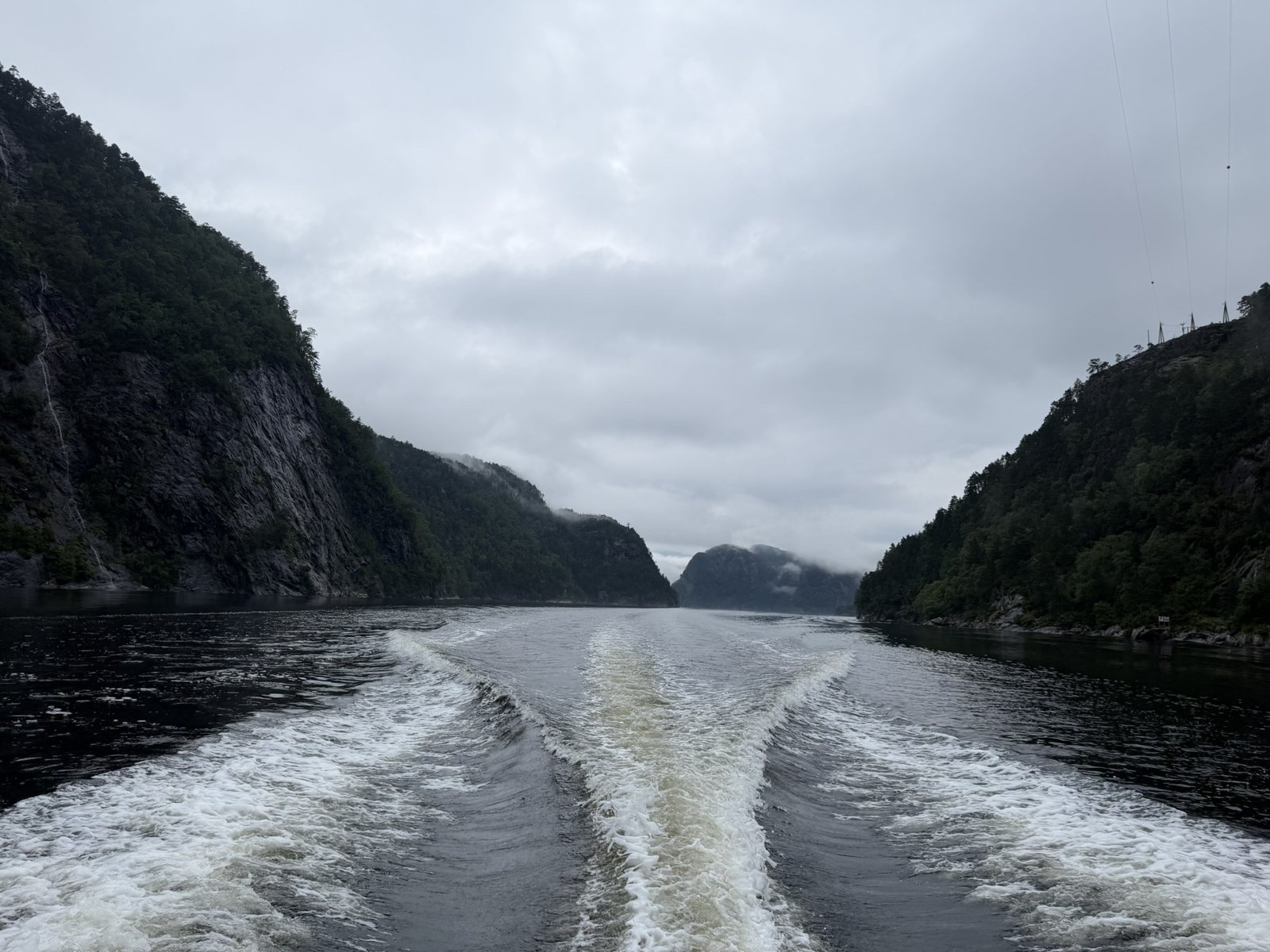 Our wake through the narrows, early evening